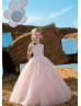 Off Shoulder Lace Tulle Corset Back Floor Length Flower Girl Dress